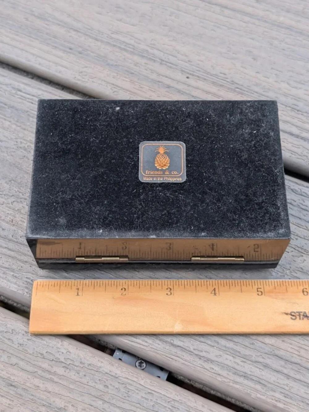 Vintage Dark Green Onyx Marble Hinged Jewelry Trinket Box Velvet Lined